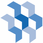 Geometrisches Logo mit blauen und grauen Formen, die ein modernes und dynamisches Design erzeugen. Ideal für Branding und Unternehmensidentität.