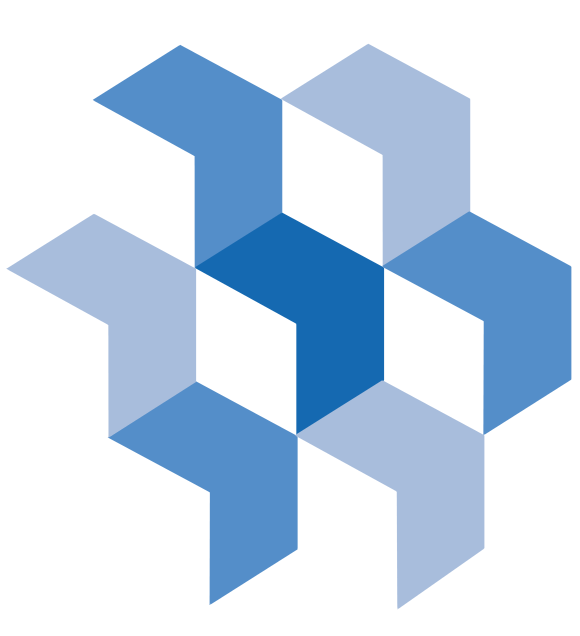 Geometrisches Logo mit blauen und grauen Formen, die ein modernes und dynamisches Design erzeugen. Ideal für Branding und Unternehmensidentität.
